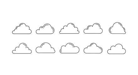 Collection of hand drawn cloud icons in a simple line art style