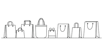 Collection of shopping bags in a continuous line drawing style