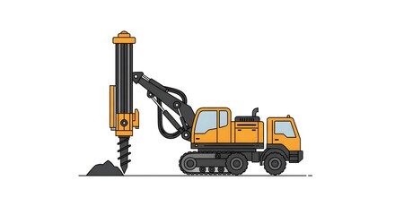 Modern industrial drilling rig, a powerful machine for foundation work and deep earth boring, shown in a simple, flat vector design suitable for engineering and construction projects