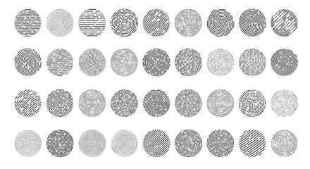 An abstract collection of circular patterns featuring intricate monochromatic textures and geometric designs.