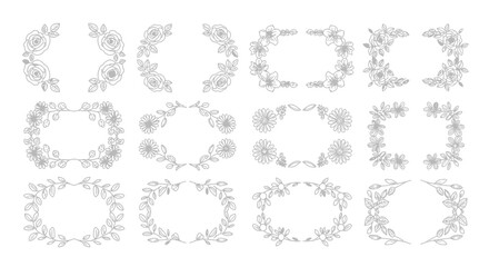 Obraz premium Collection of hand drawn floral decorative borders and frames