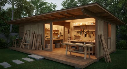 Woodworking Workshop in Tropical Garden Setting