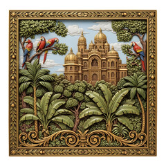 Ornamental architectural relief with tropical elements