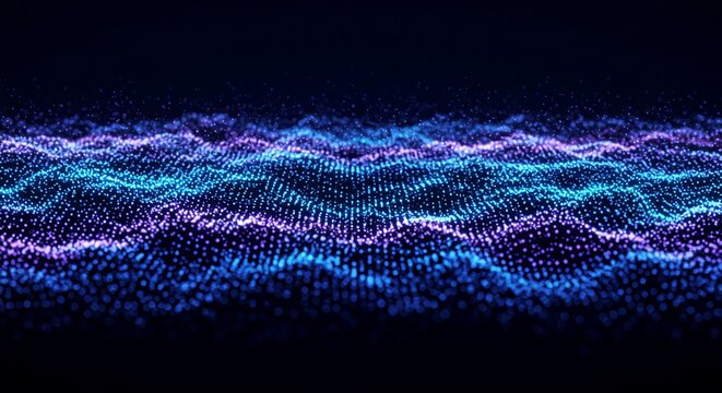 Dynamic abstract data visualization with glowing blue and purple particles, perfect for technology presentations and futuristic concepts