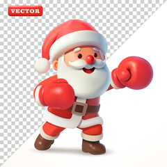 Santa Claus punching with red boxing gloves, 3d vector. Suitable for events and businesses