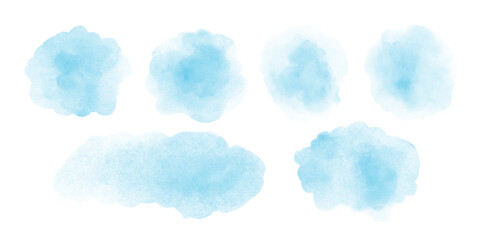 Blue watercolor abstract background, form, design element. Colorful hand painted texture, wash. Abstract clouds, sea, water, snow, snowdrifts textures. Frame, place for text. Soft blue gradient. 