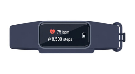 Fitness tracker displaying heart rate and steps, showcasing health and activity monitoring technology in a minimalist style