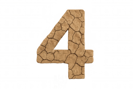 Number four forming from cracked dry earth illustrating drought, desertification, and environmental crisis