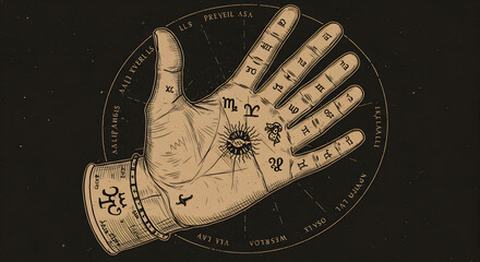 Palmistry illustration with astrological symbols