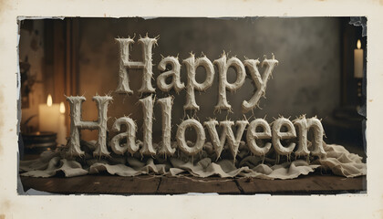 Happy Halloween Text in Spooky Candlelight Setting