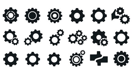 A collection of gear and cog icons, representing industry and mechanical concepts, perfect for technical and engineering applications