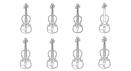 Collection of eight hand drawn violins in a grid pattern