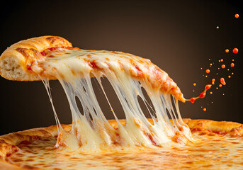 Pizza slice with cheese pull