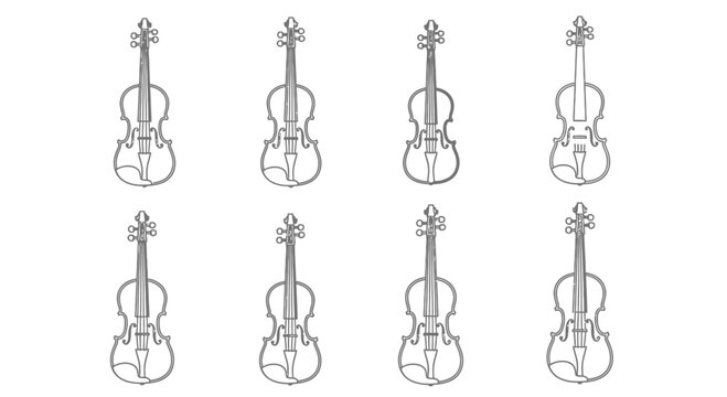Collection of eight hand drawn violins in a grid pattern
