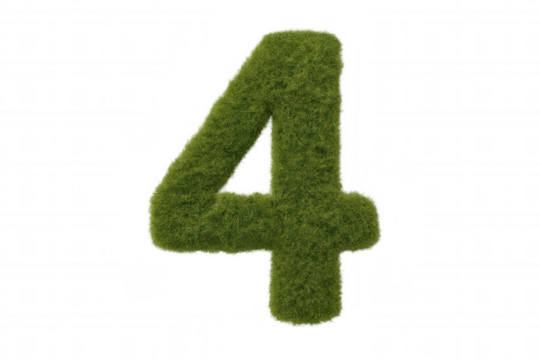 Number 4 digit made from green grass, growing plants symbolizing nature, ecology, and sustainable design