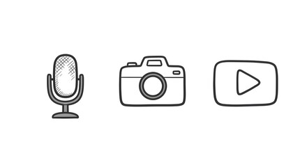 Microphone, camera, and video icons for media projects