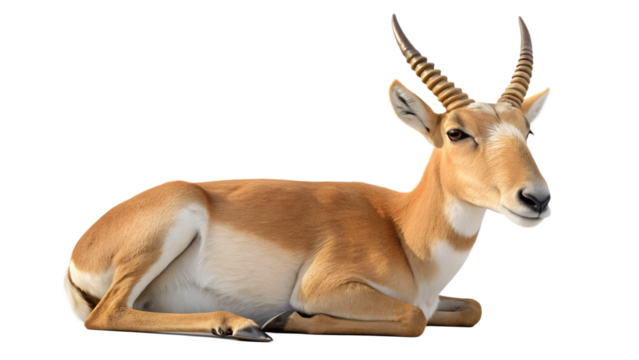 3D Saiga Antelope, It's getting sleepy. isolated on a transparent background