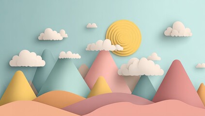 Pastel mountains and cloudscape