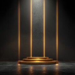 Golden podium on dark concrete