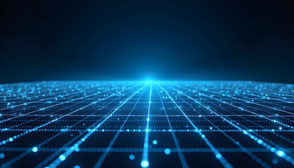 futuristic digital grid background with glowing blue lines on dark surface