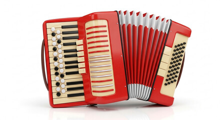 3D Accordion Musical Instrument Isolated on White Background