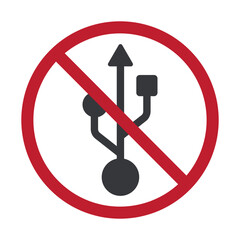Isolated prohibition USB port sign, symbol warning to not use flash drive or connect unauthorized devices to computer system.