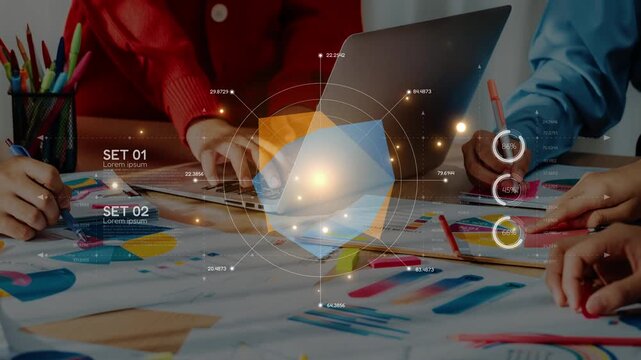 A dynamic creative session showcasing diverse teams cooperating on business strategy, exploring data visualization, and using modern design ideas in a vibrant workspace. Raster