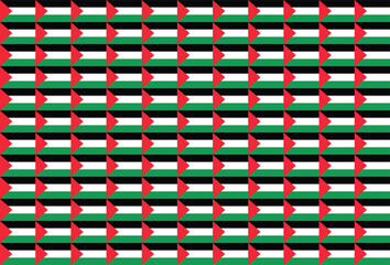 Seamless geometric pattern featuring repeated Palestine flags with red, black, white, and green colors symbolizing unity and identity.