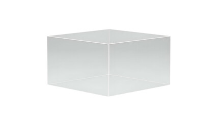 Fototapeta premium Transparent cube, outlined in white, floating in darkness