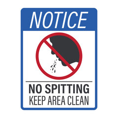 Isolated notice prohibition sign showing no spitting symbol, hygiene warning to keep public area clean and prevent health hazards.
