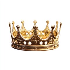 Gold crown, detailed design, isolated on white