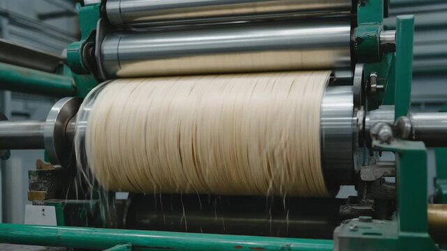 Industrial thread manufacturing machine textile production and automated spinning process concept