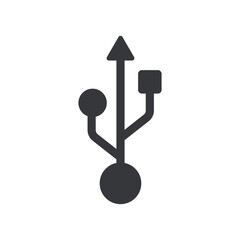 Isolated USB icon symbol representing universal serial bus connection used for data transfer, electronic devices, and computer connectivity concepts.