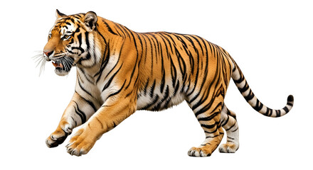 Fototapeta premium Striking tiger prowls, orange & black stripes, alert expression