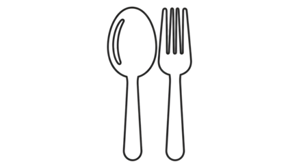 Spoon and fork, minimalistic white outline on a black background