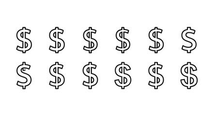 Obraz premium Collection of dollar signs isolated on white background for financial themes