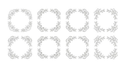 Obraz premium Set of floral frame isolated on white background in doodle style design