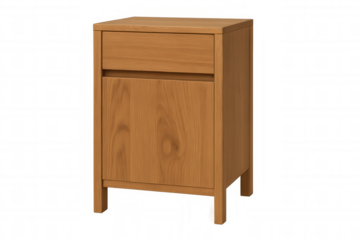 Wooden nightstand with a drawer and a cabinet, furniture for bedroom or living room, transparent background