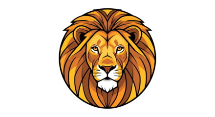 Regal lion head, stylized mane, bold lines, and golden hues