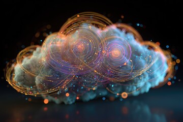 Abstract cloud with swirling lines and particles