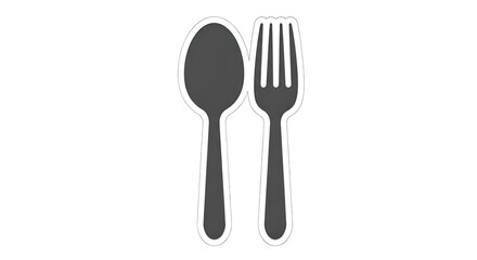 Gray spoon & fork, outlined in white, flat minimalistic graphic