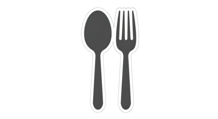 Gray spoon & fork, outlined in white, flat minimalistic graphic