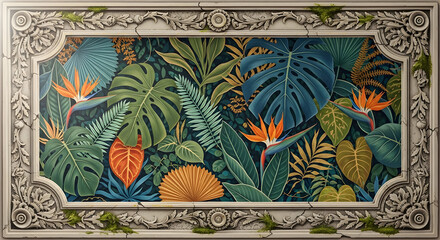 Tropical plant mural artwork