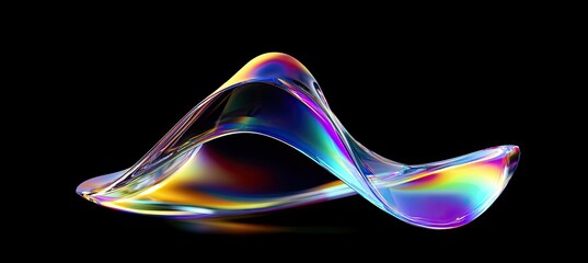 Abstract iridescent liquid form on black background