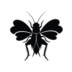 Black silhouette of a cricket with heart shaped wings