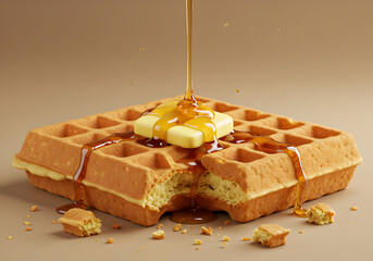 Waffle with butter and syrup dripping