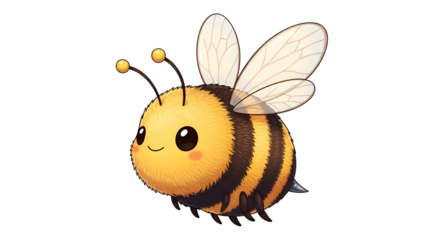 Cartoon chubby bee with fuzzy yellow-black stripes