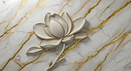 White flower sculpture on marble background