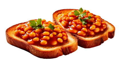  Classic Breakfast: Baked Beans on Crispy Toast Isolated on Transparent Background