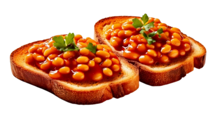  Classic Breakfast: Baked Beans on Crispy Toast Isolated on Transparent Background